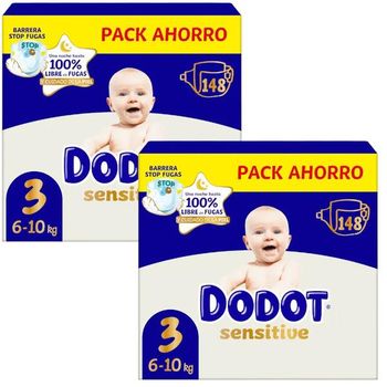 Dodot Pañales Sensitive T3 (6-10 Kg) 2x148 uds