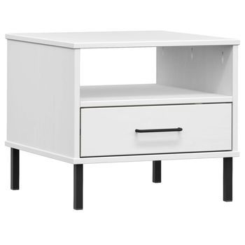 Mesita De Noche | Mesa Auxiliar | Mesilla Patas De Metal Oslo Madera Maciza Pino Blanco