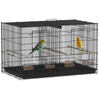 pawhut jaula para pajaros con divisor 4 comederos 4 perchas 76x46x46 cm negro