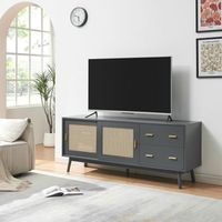 mesa de tv susa con puertas corredoras de polirratan 160x40x65cm gris encasa