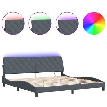 Estructura De Cama Con Led Sin Colchón Terciopelo Gris Oscuro 200x200 Cm Vidaxl