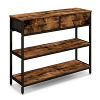 costway mesa consola del sofa con 2 cajones plegables y estantes mesita auxiliar de metal para salon recibidor entrada 100 x 30 x 80 cm marron