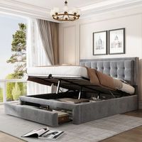 cama contenedor para adultos 140x200cm con 2 cajones tapizada en terciopelo gran espacio de almacenamiento estilo contemporaneo gris