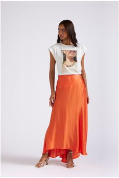falda larga de satén orange xs