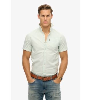 Superdry para hombre. M4010944A Camisa Oxford verde (S), Casual, Algodón, Manga corta