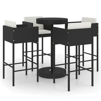 Set De Bar Para Jardín 5 Piezas | Mueble De Jardín Y Cojines Ratán Sintético Negro