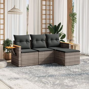Conjunto De Sofás De Jardín 4 Uds | Mueble Jardin Mesa Y Sillas Y Cojines Ratán Sintético Gris Cfw135455