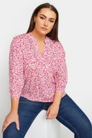yours blusa rosa de flores blancas con jaretas mujer curvy y tallas grandes yours