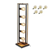 lampara de pie de metal y madera de 5 luces