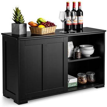 Costway Aparador de Cocina Buffet con Puertas Correderas Armario Multiusos Organizador de Almacenamiento para Comedor Salón 107 x 33 x 60 cm Negro