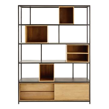 Librería de 142 cm en mango macizo y metal negro