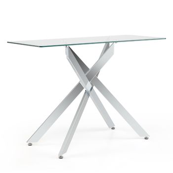 Costway Mesa Consola de Cristal con Tablero Templado y Patas de Metal para Salón o Entrada Plata