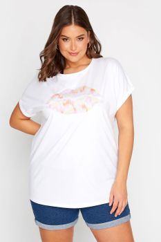 Yours Camiseta Blanca Labios, Mujer Curvy Y Tallas Grandes, Yours