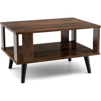 Mesa De Centro Cuadrada, Mesa Central De Madera De 2 Niveles, Mesa Auxiliar Costway 70 X 50 X 41 Cm