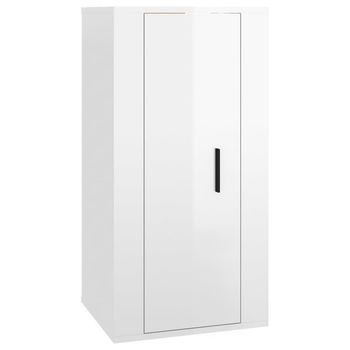 Mueble Tv De Pared | Mueble De Salón | Armario Tv Blanco Brillante 40x34,5x80 Cm