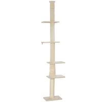 pawhut arbol rascador altura ajustable 225-275 cm base estable proteccion contra vuelcos cubierta de peluche cremeweis