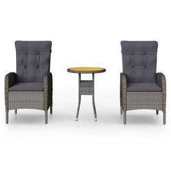 Juego De Comedor Para Jardín 3 Uds Ratán Sintético Gris Cfw957016