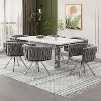 sillas de comedor giratorias pack de 6 - mueble de salon - terciopelo - gris y plata