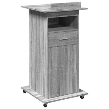 Atril Con Ruedas Y Cajón Madera Gris Sonoma 55x55x107 Cm Vidaxl