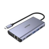 base para portatiles unitek uhub o8 usb-c 100w hdmi vga ethernet