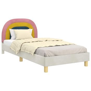 Estructura De Cama Con Cabecera Crema 80 X 200 Cm Terciopelo