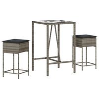 juego de bar de jardin de 3 uds  muebles de jardin con cojines ratan pe gris cfw70223