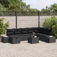 juego de sofa de jardin set de 9 negro ratan y acero v8938 unico  negro