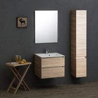 mueble de bano 60cm cajones y puertas roble natural espejo 60x70  valentina