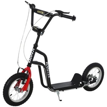 HOMCOM Patinete Infantil de +5 Años con Manillar Ajustable en Altura y Estructura de Acero Carga 100 kg 120x58x75-80 cm Negro   Aosom España