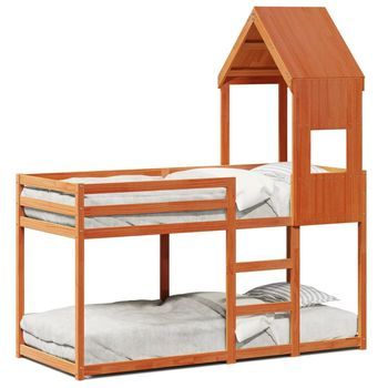 Cama Litera Con Techo Madera Maciza Pino Marrón 90x190 Cm Vidaxl