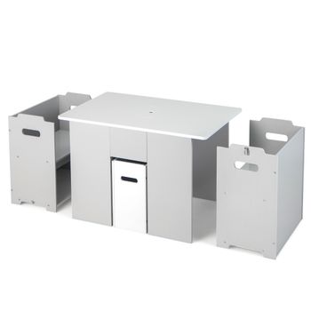 Costway Juego de Mesa y Sillas Infantil 4 en 1 Mesa de Actividades con 2 Sillas Apilables Tapa Desmontable Set de 3 Piezas para Niños 3+ Años Gris