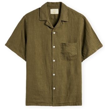 Portuguese Flannel Camisa manga corta Linen Camp Collar Shirt - Olive para hombre