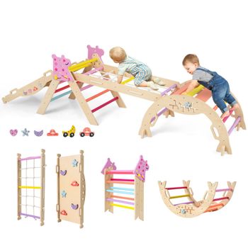 Costway Juego de Triángulo de Escalada para Niños Juguetes Montessori de Madera Plegables 8 en 1 para Bebés Parque Infantil de Interior Multicolor