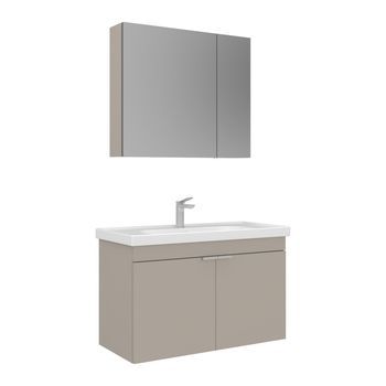 Conjunto De Mueble Con Lavabo Y Espejo (2 Piezas)  - 90 X 45 X 58 Cm - Arena