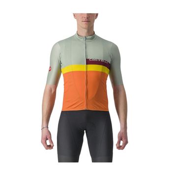 Maillot Castelli A Blocco Manga Corta Verde Naranja, Talla XL