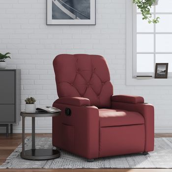 Sillón De Salón | Silla | Sillón Reclinable De Cuero Sintético Rojo Tinto Cfw303541