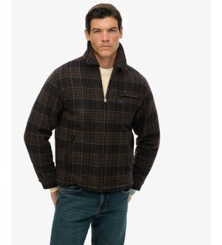 Superdry para hombre. M5012203A Chaqueta Wool Blend Check Ranch marrón (L), Casual, Lana