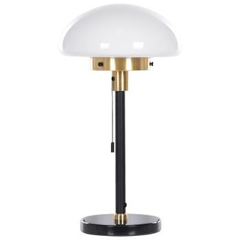 Lámpara De Mesa De Metal Negro Dorado Blanco 55 Cm Pantalla Clásico Minija