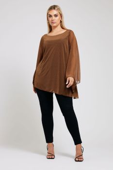 Yours London Blusa Asimétrica Marrón, Mujer Curvy Y Tallas Grandes, Yours London
