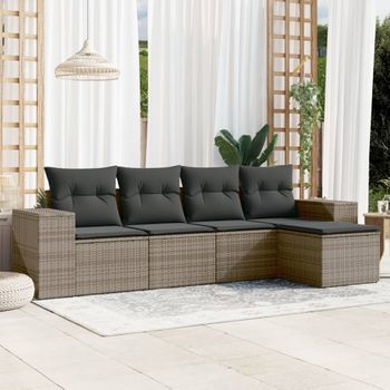 Conjunto De Sofás Jardín Con Cojines 5 Uds | Mueble Jardin Mesa Y Sillas Ratán Sintético Gris Cfw549856
