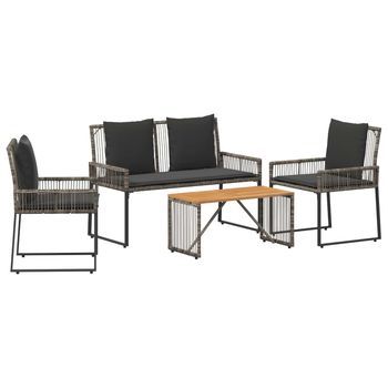 Juego De Muebles De Exterior Con Cojín 9 Piezas | Mobiliario De Jardín Gris Y Gris Oscuro