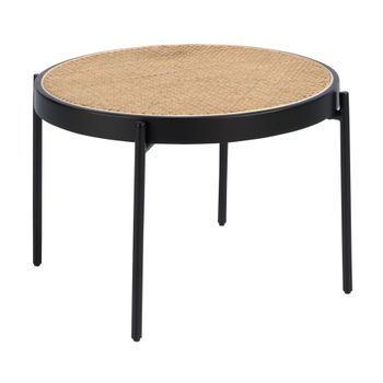 Mesa Centro Redonda Rattan, Madera Negra Y Acero Negro Angel Cerdá 2111 Ø66x40