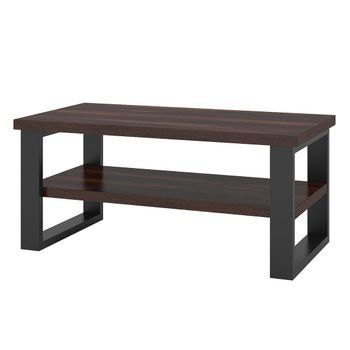 Mesa De Centro Diseño Colección Milo Color Roble Oscuro. Patas De Metal Negro.