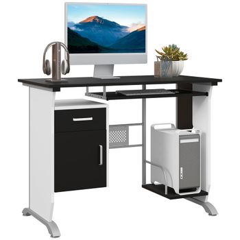 HOMCOM Escritorio para Ordenador con Armario Mesa de PC para Hogar Oficina 100x52x75 cm Negro y Plata   Aosom España
