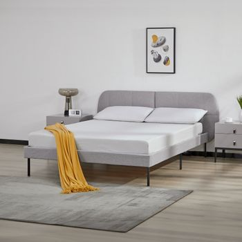 Cama Tapizada Porvoo Con Cabecero Somier Textil 140x200cm - Gris [en.casa]