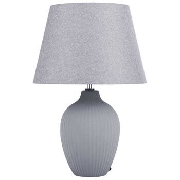 Lámpara De Mesa De Cerámica Gris 52 Cm Pantalla De Lino Retro Sala De Estar Dormitorio Fergus