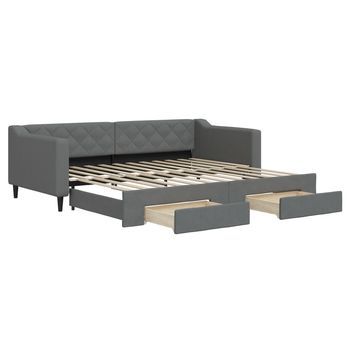 Cama Individual | Cama Para Adultos | Sofá Cama Nido Con Cajones Tela Gris Oscuro 90x200 Cm