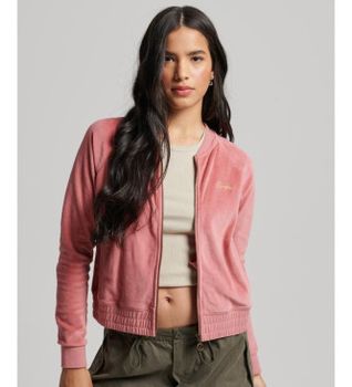 Superdry para mujer. W2011936A Chaqueta de béisbol de terciopelo con cremallera y bordado rosa (XL), Casual, Algodón, Sostenible