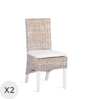 set de 2 sillas de ratan beige blanqueado con cojin