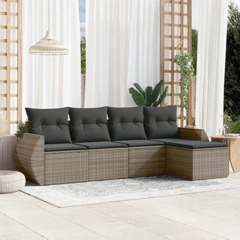 Conjunto De Sofás Jardín Con Cojines 5 Uds | Mueble Jardin Mesa Y Sillas Ratán Sintético Gris Cfw297768